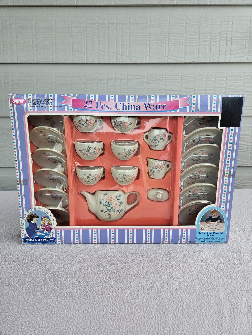 VTG Fishel 22 Pc. China Ware Child Tea Party Set Toy White Pink Floral